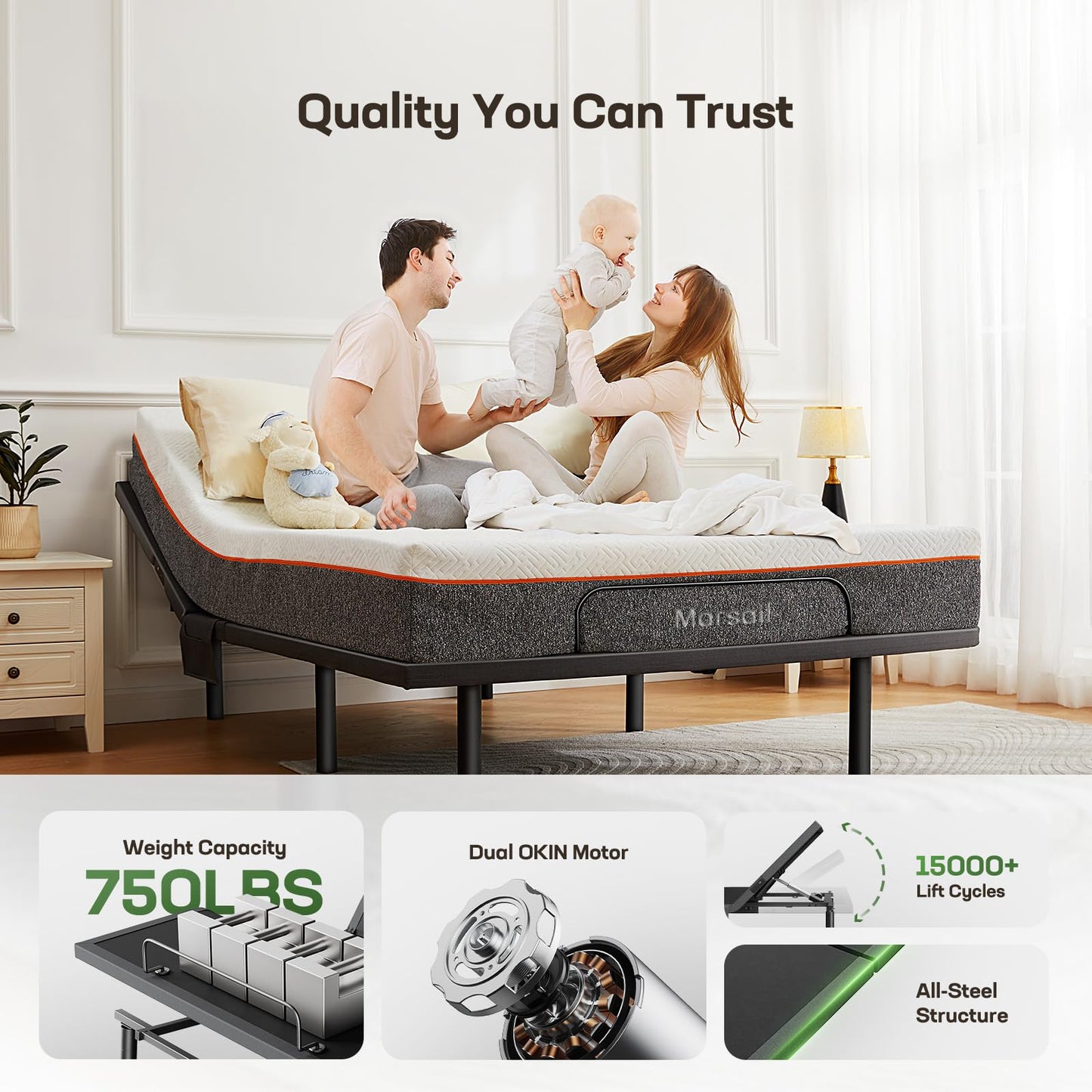 Marsail Split King Adjustable Bed Base Pro, Smart Dual Motor Bed Frame with Massage & App Control, Wireless Remote, Zero Gravity, Anti-Snore, Under Bed Lighting, 3-Min Easy Assembly
