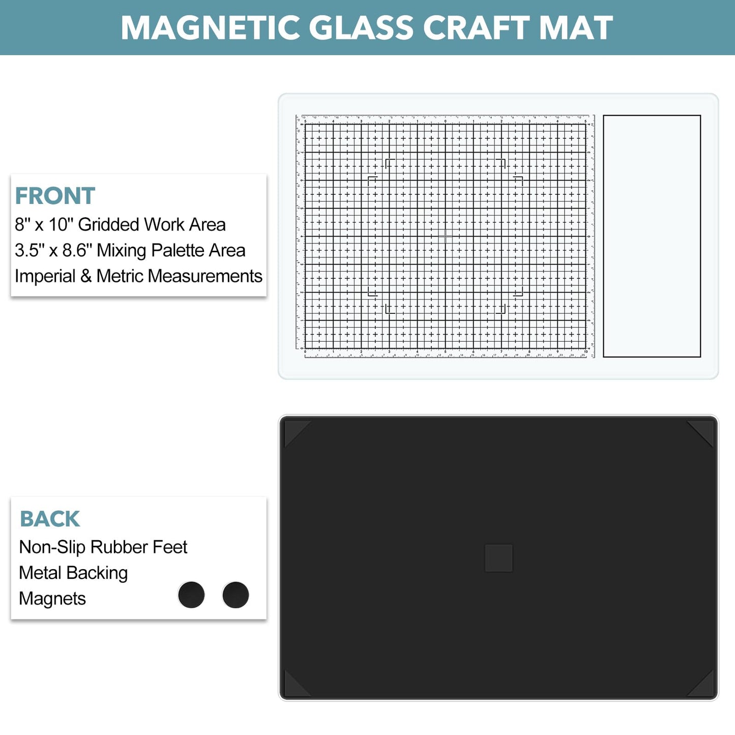 9Pcs/SetMagnetic Glass Craft Mat Set; 15.75"x10.24"Heat Resistant Glass Media Cutting Mat W/MagnetsGridlines and measurements; for Cutting, Stamping, Mixed Media, Heat Embossing and Hot Glue Projects