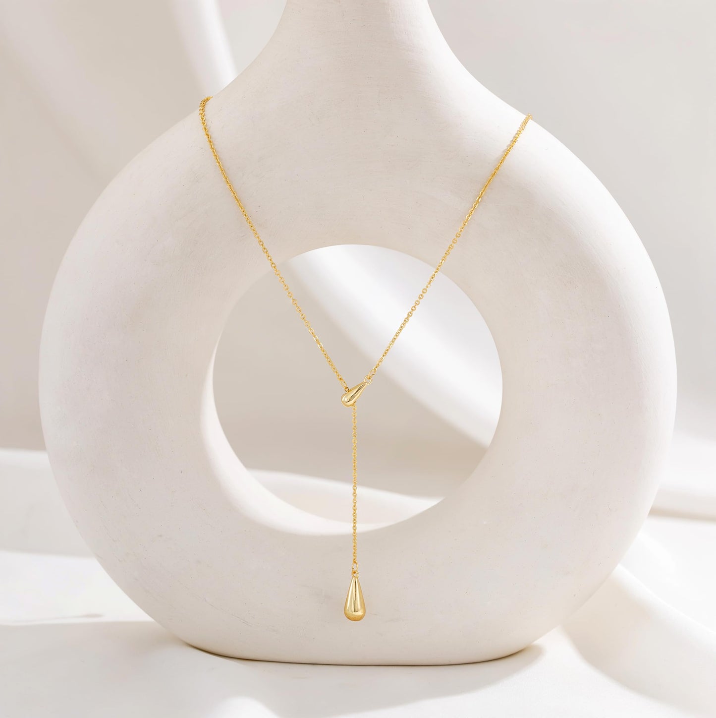 CHESKY Lariat Gold Necklace for Women, Dainty Long Necklace 14k Gold Plated Y-Shaped Pendant Necklace Trendy Water Droplets Chain Drop Necklaces Simple Gold Jewelry for Women Gifts