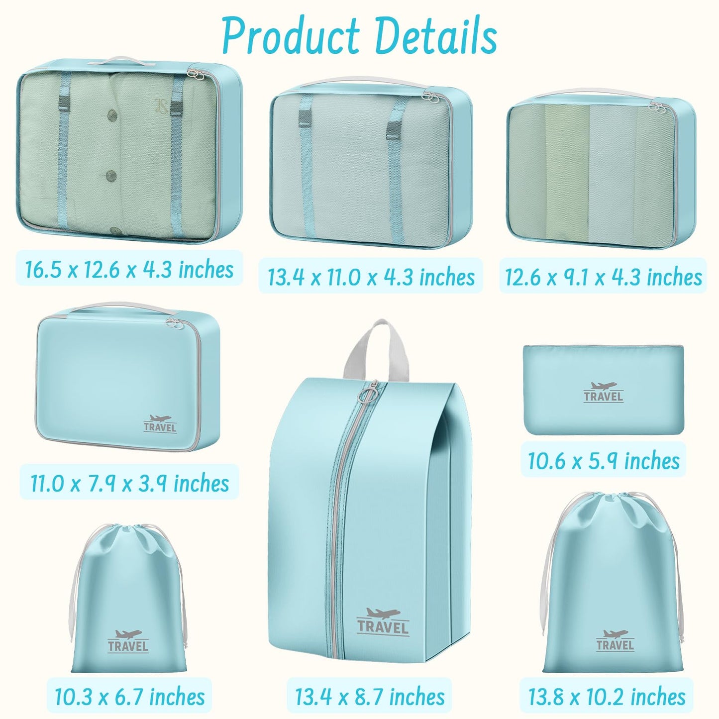 8 Set Packing Cubes for Travel Suitcase Organizer Bags Luggage Packing Cubes Set Travel Essentials Accessories Gifts for Women Blue