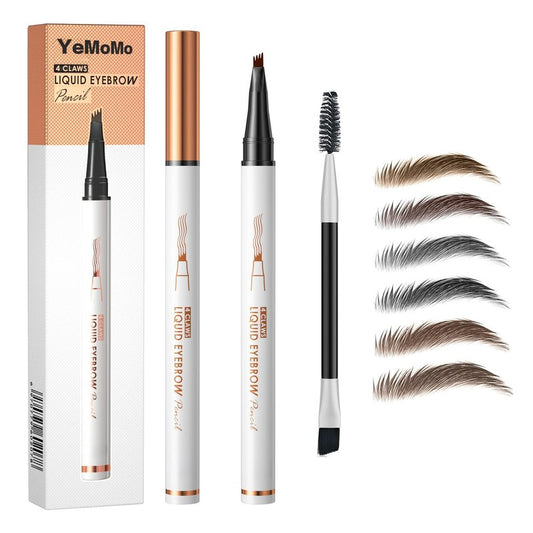 YeMoMo 4-Claw Liquid Eyebrow Pencil, 6 Colors, Waterproof Natural Looking Microblading Effect, Professional Makeup Tool with Fine Tip (6#Black Brown)