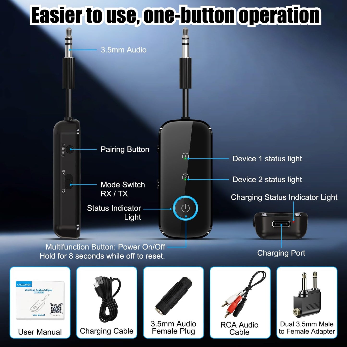 Premium Pro Bluetooth 5.4 Transmitter Receiver,Airplane Audio Adapter,Wireless Transmitter for TV/Travel Flight,Airline,Gym.Supports to 2 AirPods/Headphones,Bluetooth Receiver for Car/Home Stereo