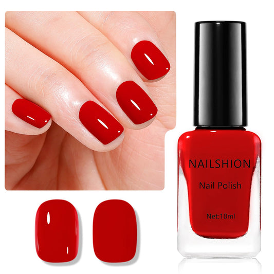 Nailshion Red Nail Polish French Nail Art Regular Nail Polish 9-Toxic Free Vegan Enrich with Castor Oil Fast Air Dry 375 Classic Toe Fingernail Polish Manicure Salon DIY Design at Home