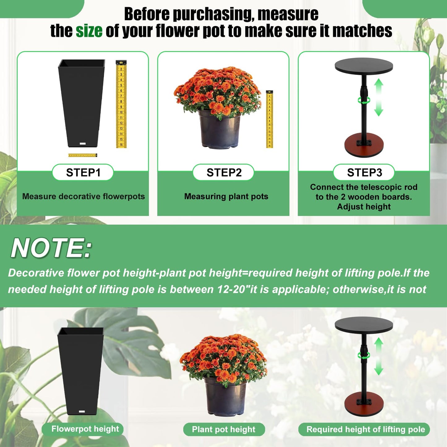 Adjustable Plant Risers For Inside Pots, 2 Set 13-21" Plant Risers for Pots Outdoor, Plants Lifters for Inside Pot, Adjustable Planter Insert Riser Stand for Tall, Square, Round, Tapered Planters