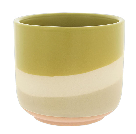 AC Decor Small Ceramic Color Block Planter (4", Olive Green)