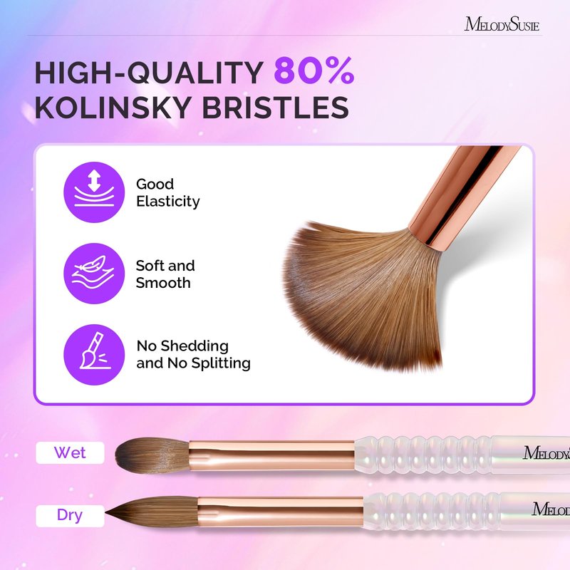 MelodySusie Kolinsky Acrylic Nail Brush, 80% Pure Kolinsky Hair, Professional Nail Brush for Acrylic Powder Nail Extension and 3D Nail Carving, Nail Art Tools for DIY Home Salon, Size 14