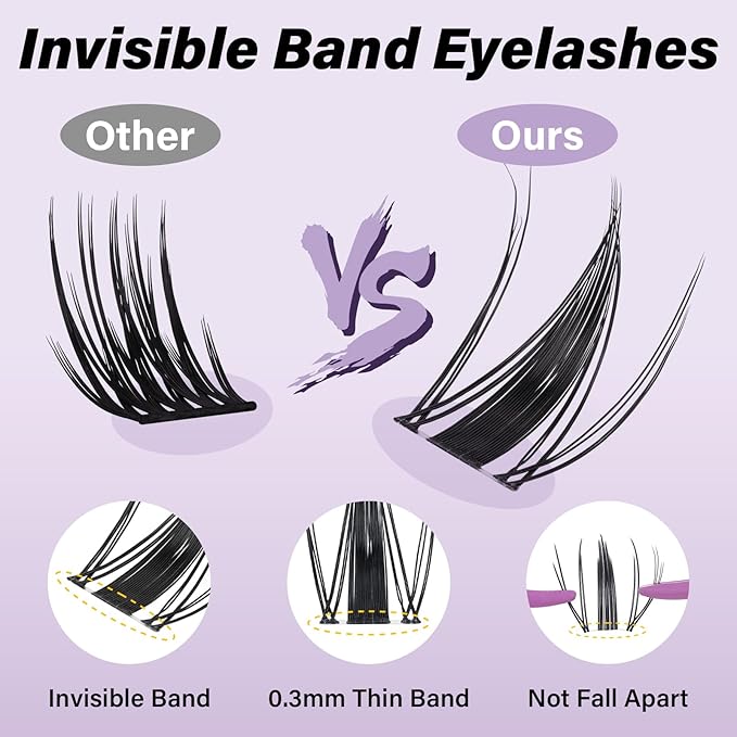 B&Q Fairy Lash Clusters Invisible Band False Eyelashes Clusters Natural Cluster Eyelash Extensions Comfortable Individual Lashes Extension DIY Soft Eyelash Clusters（Fairy-16mm）