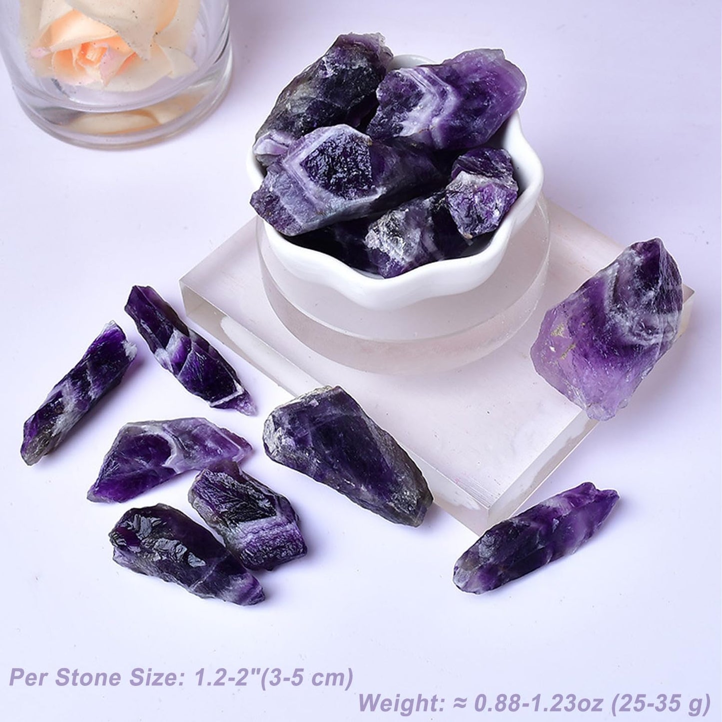 Erliway 1.25-2" Dream Amethyst Raw Stone and Healing Crystals, Natural Rough Stone for Tumbling, Cabbing, Fountain Rocks, Decoration, Raw Crystal and Healing Stones for Polishing, Wicca & Reiki