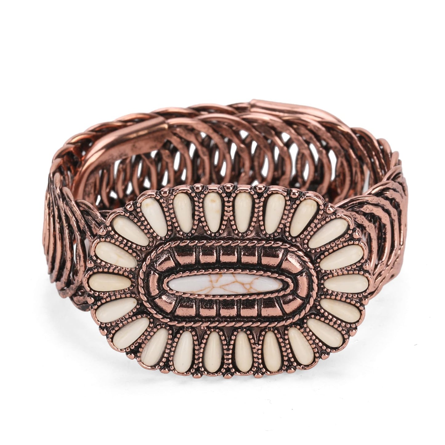 Montana West Rustic Couture Western Turquoise Cuff Bangle Bracelet Bohemian Vintage Elastic Bracelet for Women Cowgirl RCW-1008WT, Medium, White