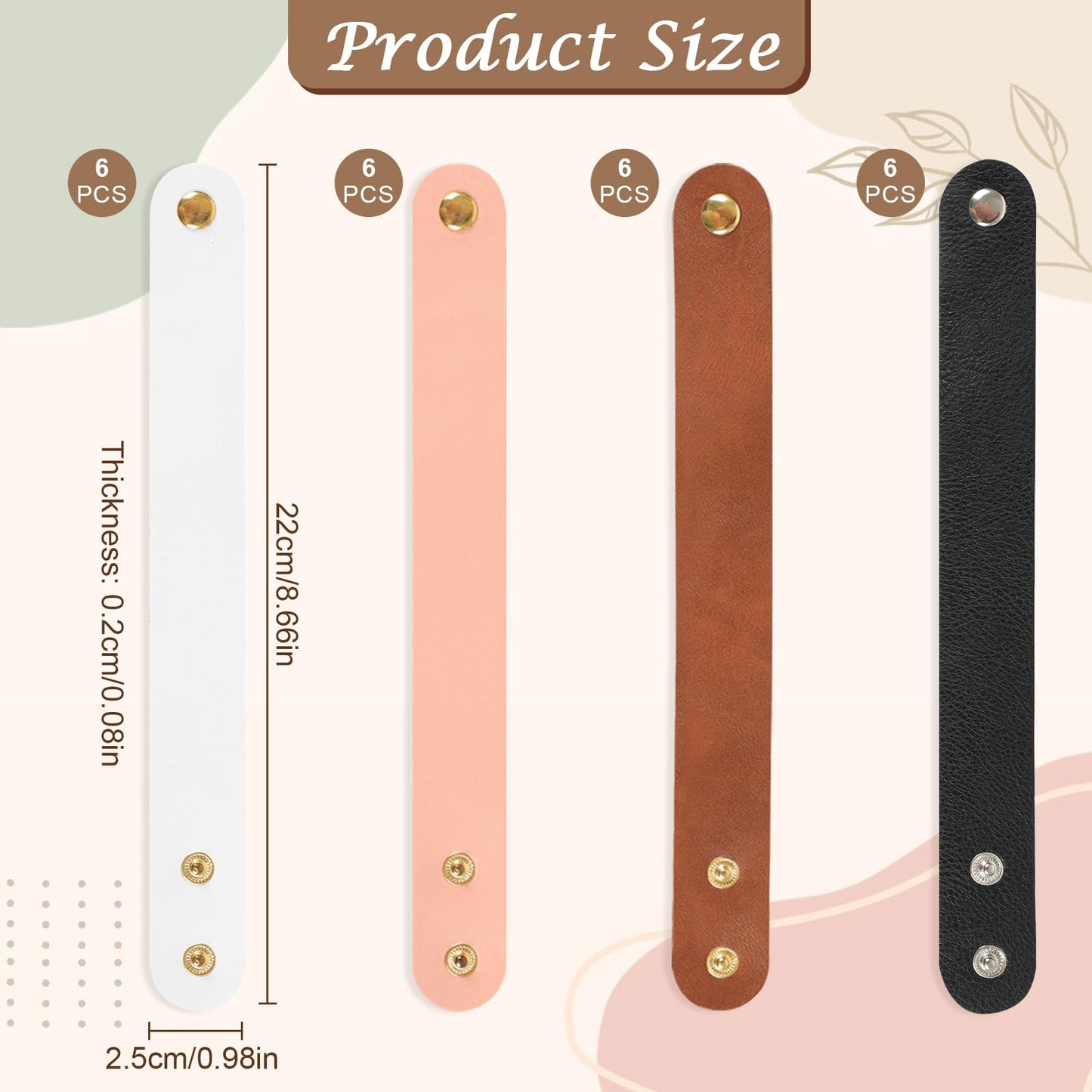 24pcs 4 Colors Adjustable Genuine Leather Bracelets 8.6x1 Inch,Blank Leather Bracelet Making Kit Plain Cuff Leather Bracelets Genuine Leather Bracelets for Women for DIY Craft Jewelry Making