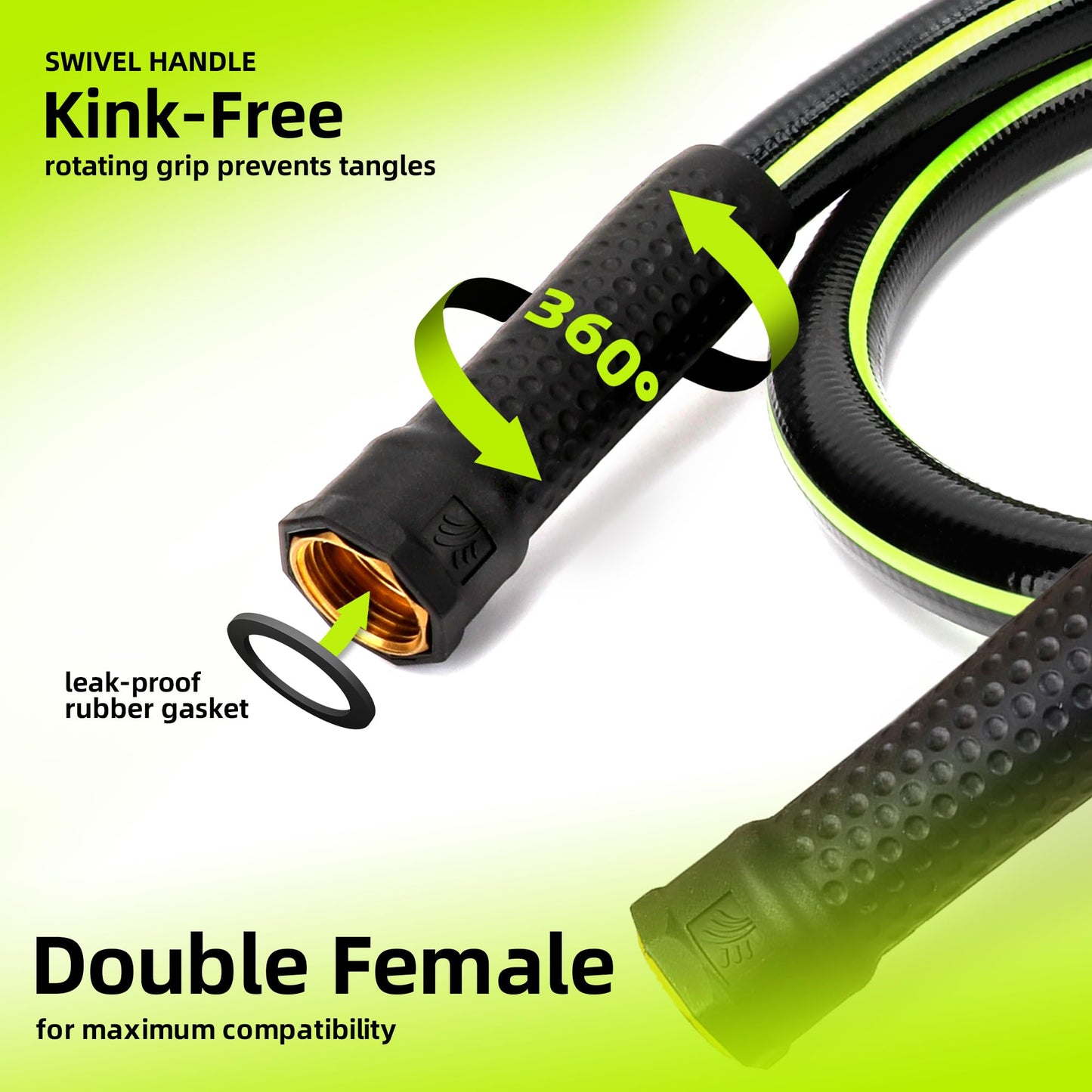 Worth Leader Short Garden Hose 5/8 in. x 4 ft. -No Kink, Flexible, Leakproof, Both Female Fittings -Heavy Duty Durable PVC Lightweight Water Pipe with Brass Aluminum Ends for Household & Yard Use