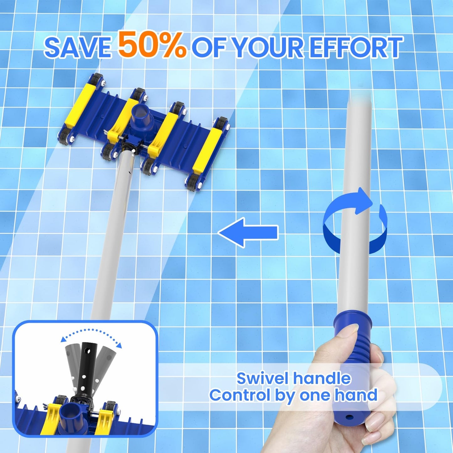 Poolvio Deluxe Swimming Pool Cleaning Kit Including Skimmer Net, 2-in-1 Pool Brush & Weighted Vacuum Head with Wheels for Above Ground & Inground Pools (No Pole)