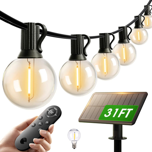 addlon 25FT Solar Powered Outdoor String Lights Waterproof with Remote, G40 Solar Powered String Lights with 13 LED Shatterproof Bulbs, 3 Light Modes, Dimmable Solar Lights for Outside Bistro Cafe