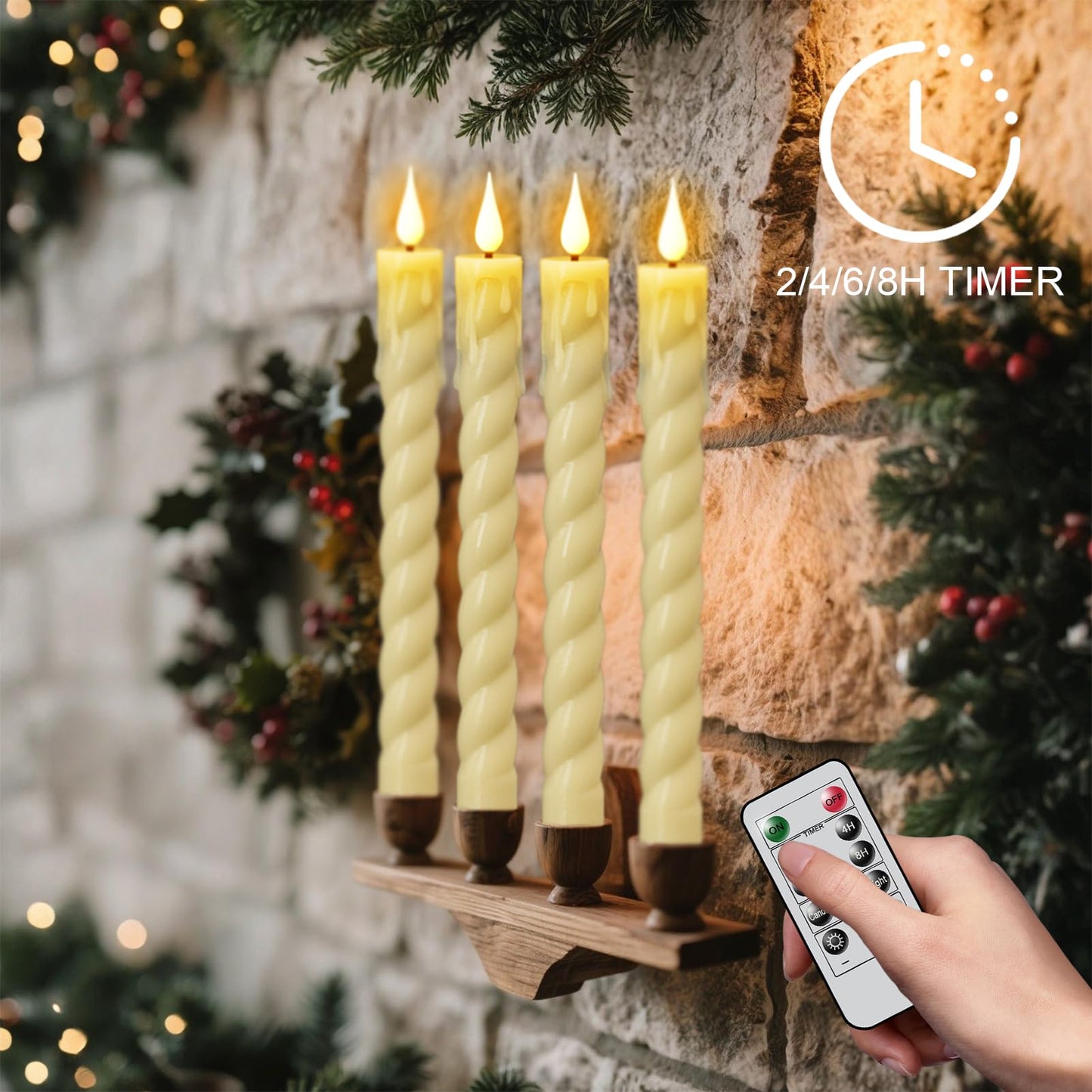 DRomance Flickering Flameless Taper Candles with Remote and Timer, 2 Pack Battery Operated LED Taper Candles 3D Wick Plastic Dripping Effect Dinner Wedding Holiday Decor(Ivory, 0.78" D x 9.65"" H)"