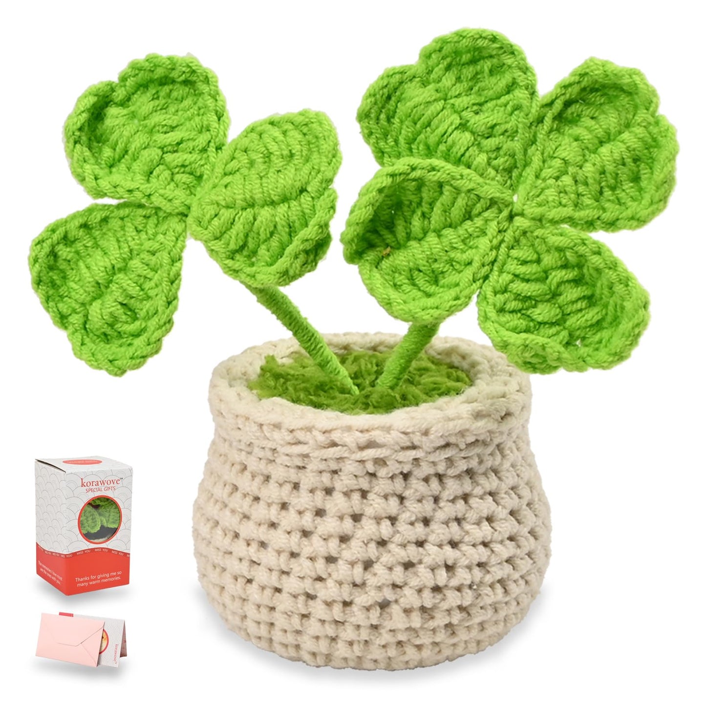 korawove Good Luck Gifts for Mom - Cute St. Patricks Day, Mothers Day, Birthday Gifts for Women, Mother, Mama - Emotional Support Crochet Plants - Handmade Crochet Lucky Clover Pots.