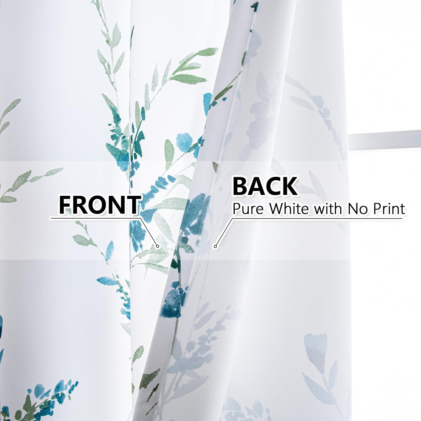 MYSKY HOME 54 inch Floral Curtains, Light Filtering, Thermal Insulated for Bedroom Bay Window, Printed Soft Drapes, Leaf Grommet Darkening, Set of 2 Panels, Sage