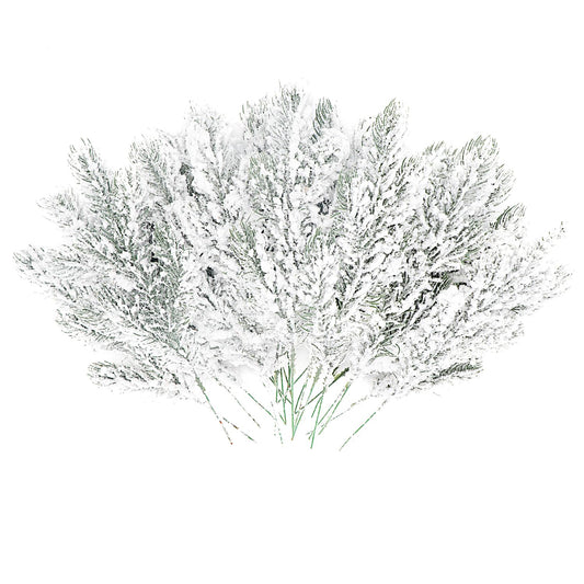 20PCS Frosted Artificial Pine Needles Branches 10.6 Inches Christmas Fake Snowy Pine Picks Twigs Winter Sprays Greenery Stems for Christmas Tree DIY Garlands Wreaths Crafts Home Holiday Decorations