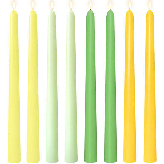 8 Pack 10 Inch Green & Yellow Smooth Taper Candle Set, 7/8 Inch Unscented Driples Candlesticks for Home Spring Decoration, 6-7 Hours Burn