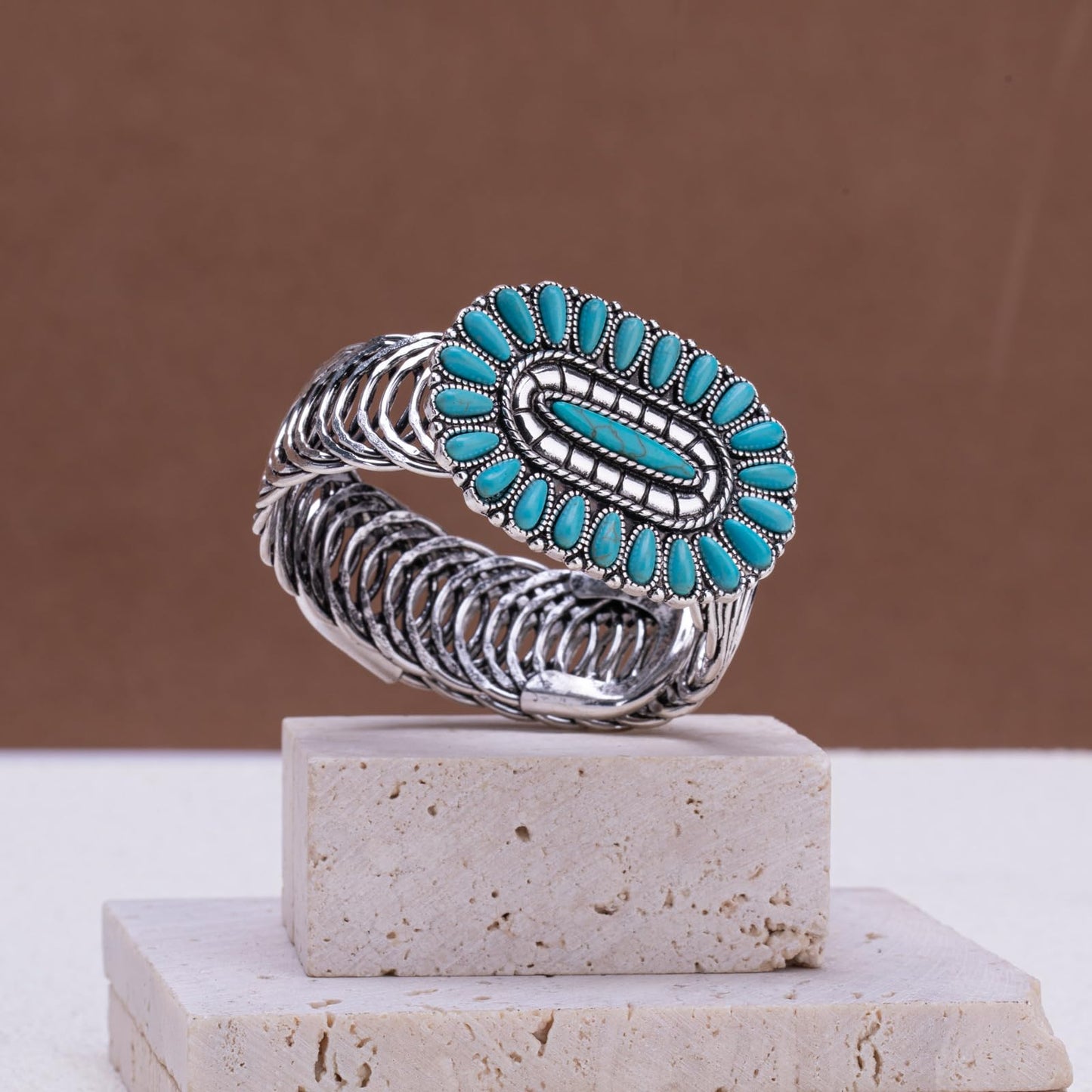 Montana West Rustic Couture Western Turquoise Cuff Bangle Bracelet Bohemian Vintage Elastic Bracelet for Women Cowgirl RCW-1008TQ