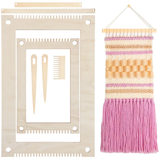 7 Pcs Rectangle Weaving Loom Kit, Wooden DIY Craft Small Weaving Loom Bookmark Looms with Wooden Stick, Comb, Crochet Needle for Beginners Adults, Creative Art Projects Gift for Mother's Day Birthday