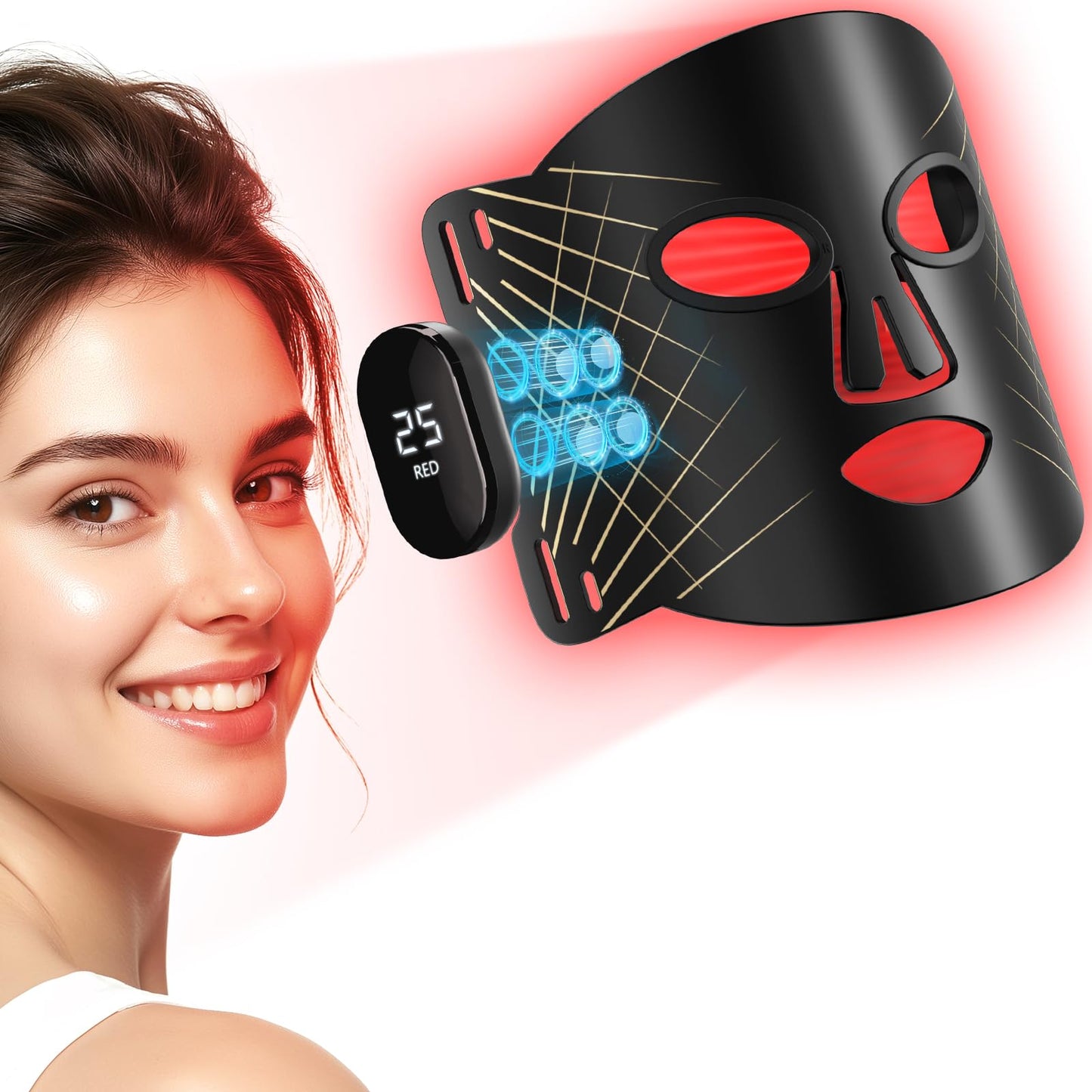 Red Light Therapy for Face, 4 Modes Cordless Face Mask Light Therapy, 2000mAh Rechargeable & 400 LEDs Infrared & Red Light Masks, Facial Fit, Led Light Therapy Skin Care at Home（Black）