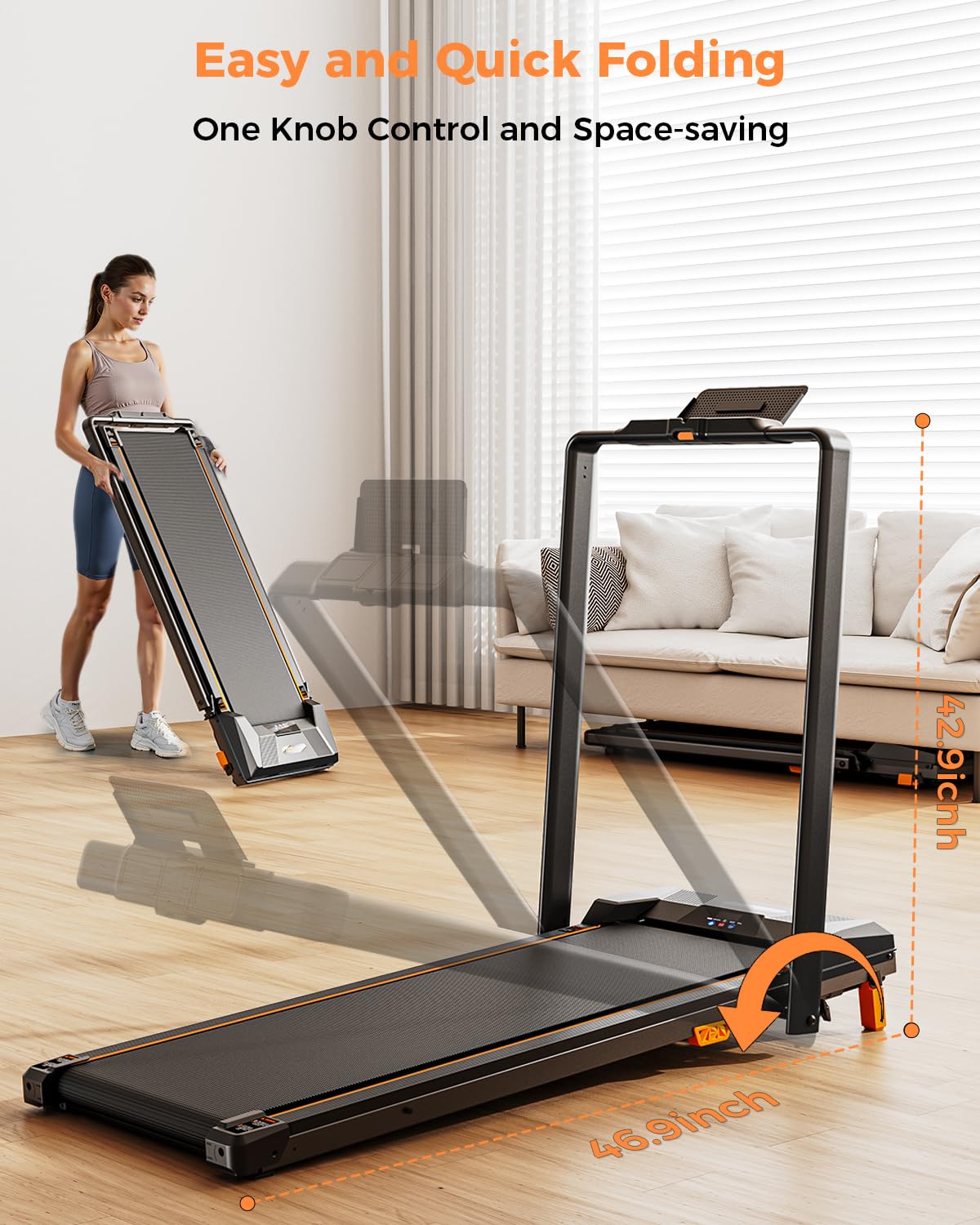 Walking Pad with Handle Bar, BestGod Treadmills for Home Office 330 lbs Capacity Foldable Under Desk Treadmill 5% Walking Treadmills with Incline 2.5 HP Folding Treadmill with Remote Control