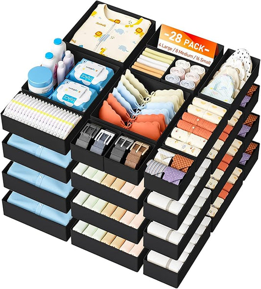 DIMJ Drawer Organizer Clothes 28 Pack - Foldable Baby Organizers and Storage Dresser Organizer for Bedroom, Closet Nursery Organization Dresser Dividers for underwear, Sock, Bra, Belt, Tie