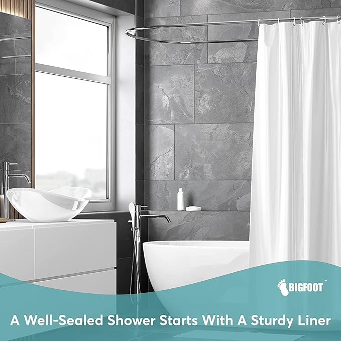 BigFoot Shower Curtain – 72 x 72 PEVA Heavy Duty Shower Curtain with Rustproof Metal Grommet and 3 Magnetic Weights – Odor Free and Compatible with Standard Showers, White