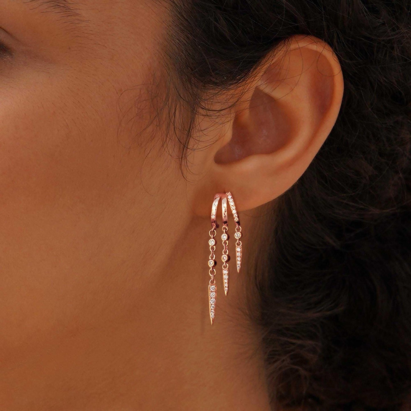 SELSHE Dangle Earrings for Women Trendy, Small Rose Gold Hoop Stud Earrings Long Triple Drop Earrings Dainty Drop Earrings for Women Women's Accessories Jewelry