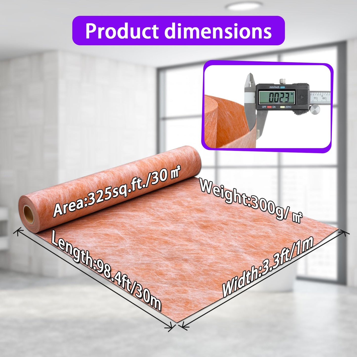Waterproof Membrane for Shower Professional 23.6 mils/0.6mmThickness 3.3x98.4’/ 325 Sq Ft Membrane Membrane for Shower for Shower Walls, Bathroom Flooring, Wet Room, Tile, Sauna, Steam Room