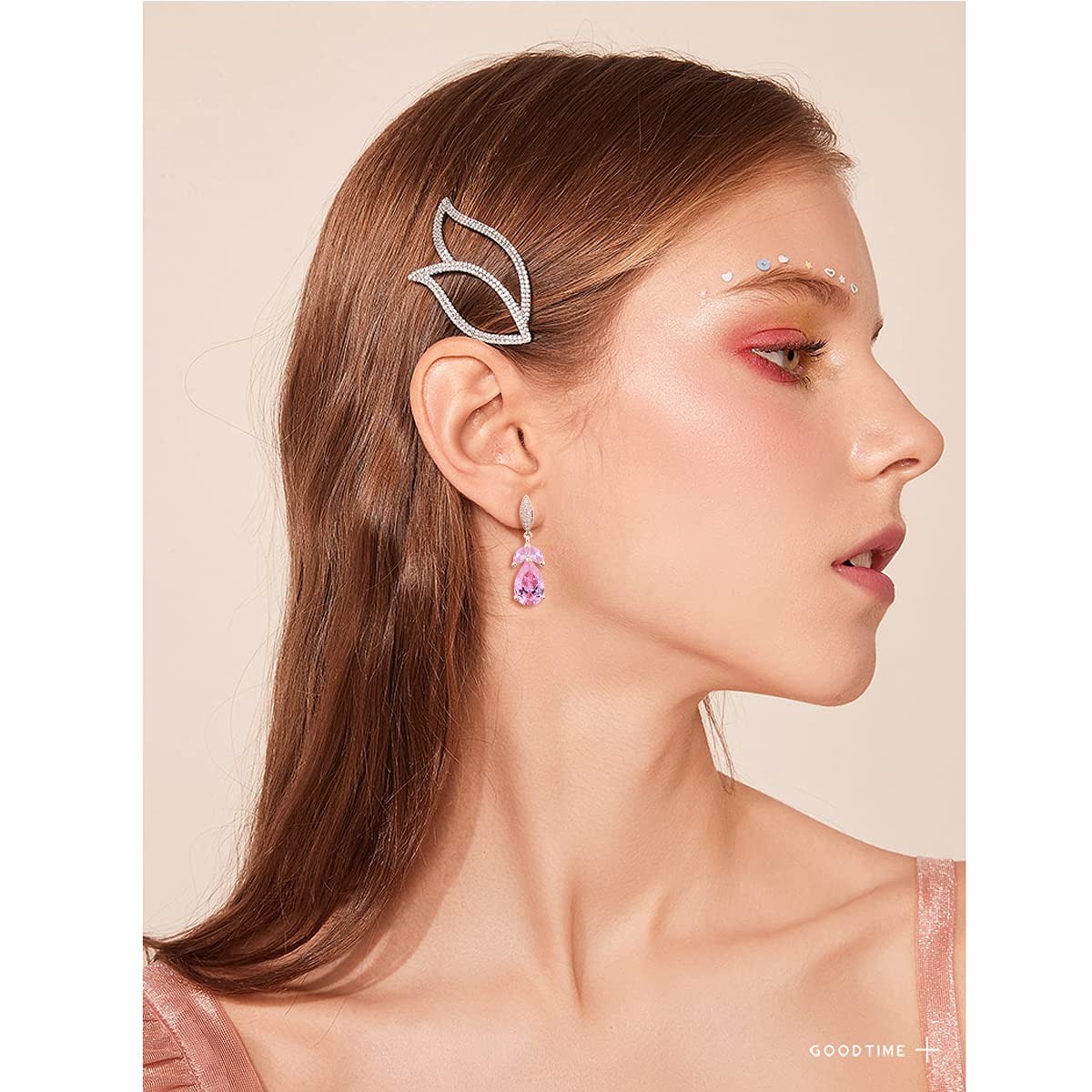 Marquise Teardrop Earrings Pink Elegant 14k Gold Plated Teardrop Cluster Floral Leaf CZ Crystal Rhinestone Wedding Earring for Bride Bridesmaids Mother of Bride Party Prom