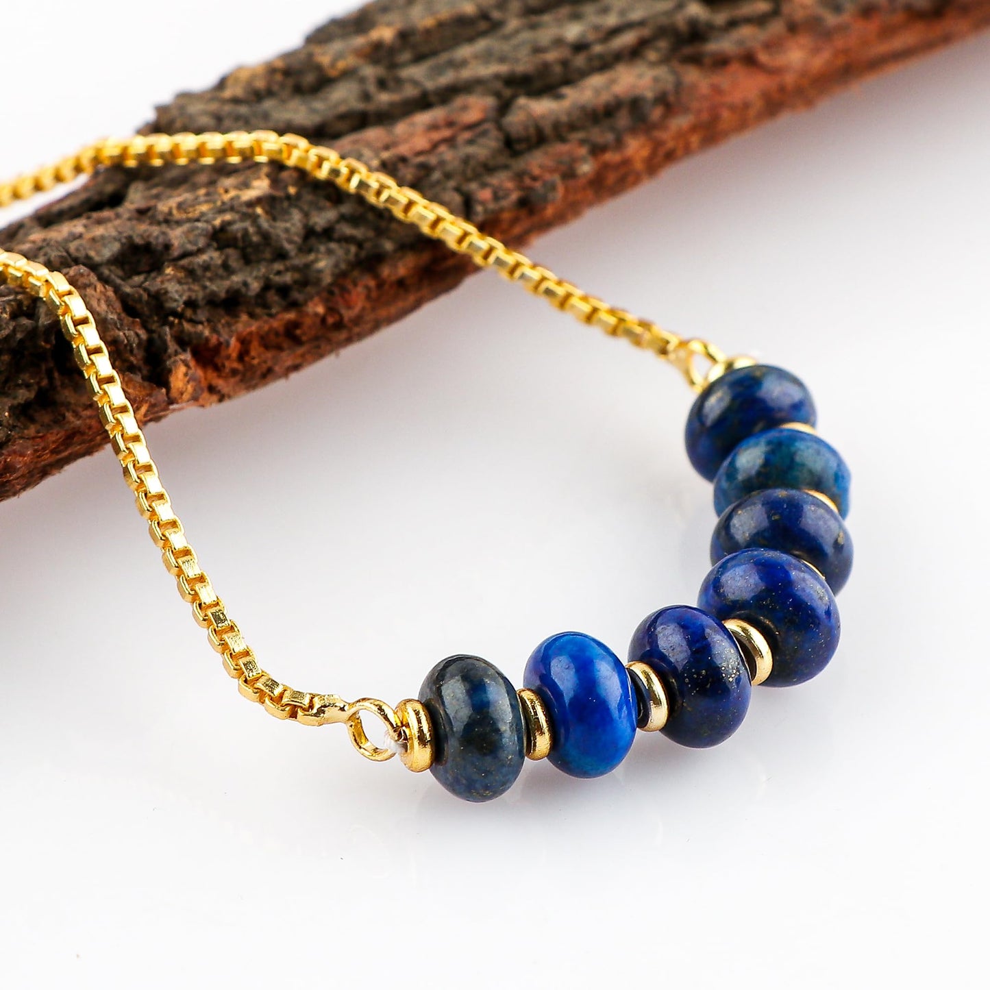 TGH Natural Lapis Lazuli Gemstone Rondelle Beads Bolo Bracelet Gold Plated Adjustable Slider Gift for Women Birthday Wedding Christmas Gifts (Lapis Lazuli Shade)