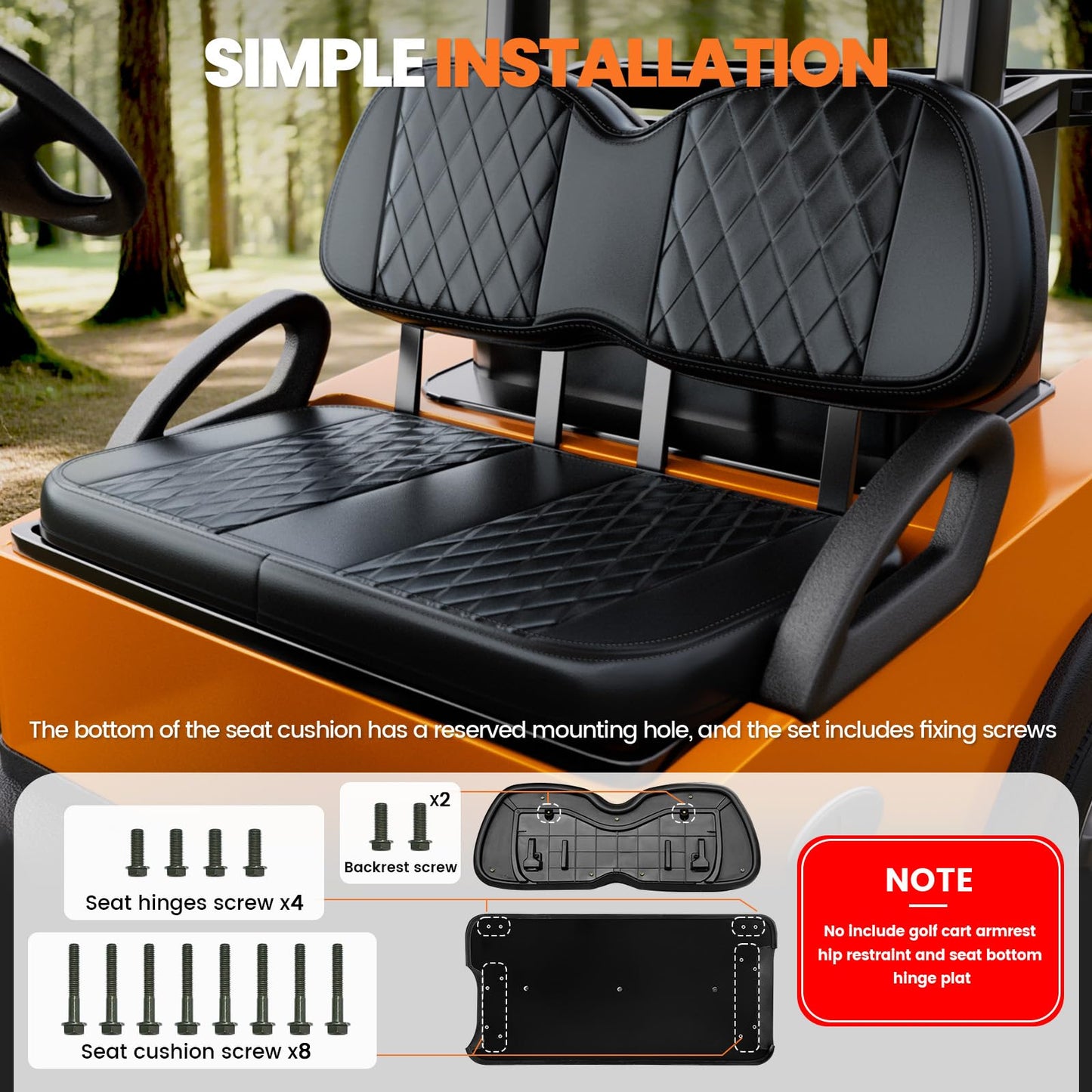 GODCTSUP Upgrade Golf Cart Front Seat Replacement Cushion Assembly Kit for Club Car Precedent 2012-Up, Club Car Seat Cushions- Premium Sponge Soft Seat Cushion and Backrest Set (Without Armrest)