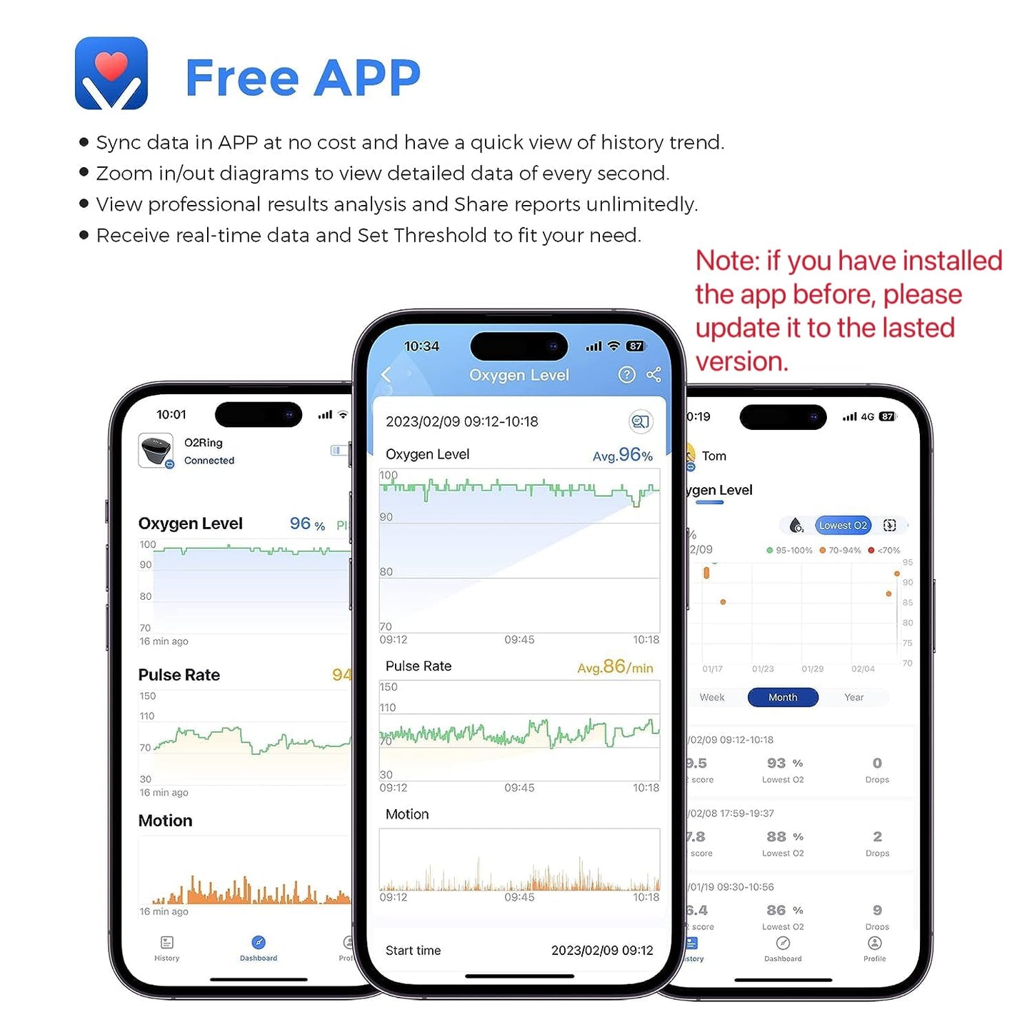 Wellue O2Ring Pulse Oximter, Bluetooth SPO2 Blood Oxygen Saturation Monitor - Wearable O2 Ring Sensor with Vibration Reminder, Free APP & PC Report, Rechargeable
