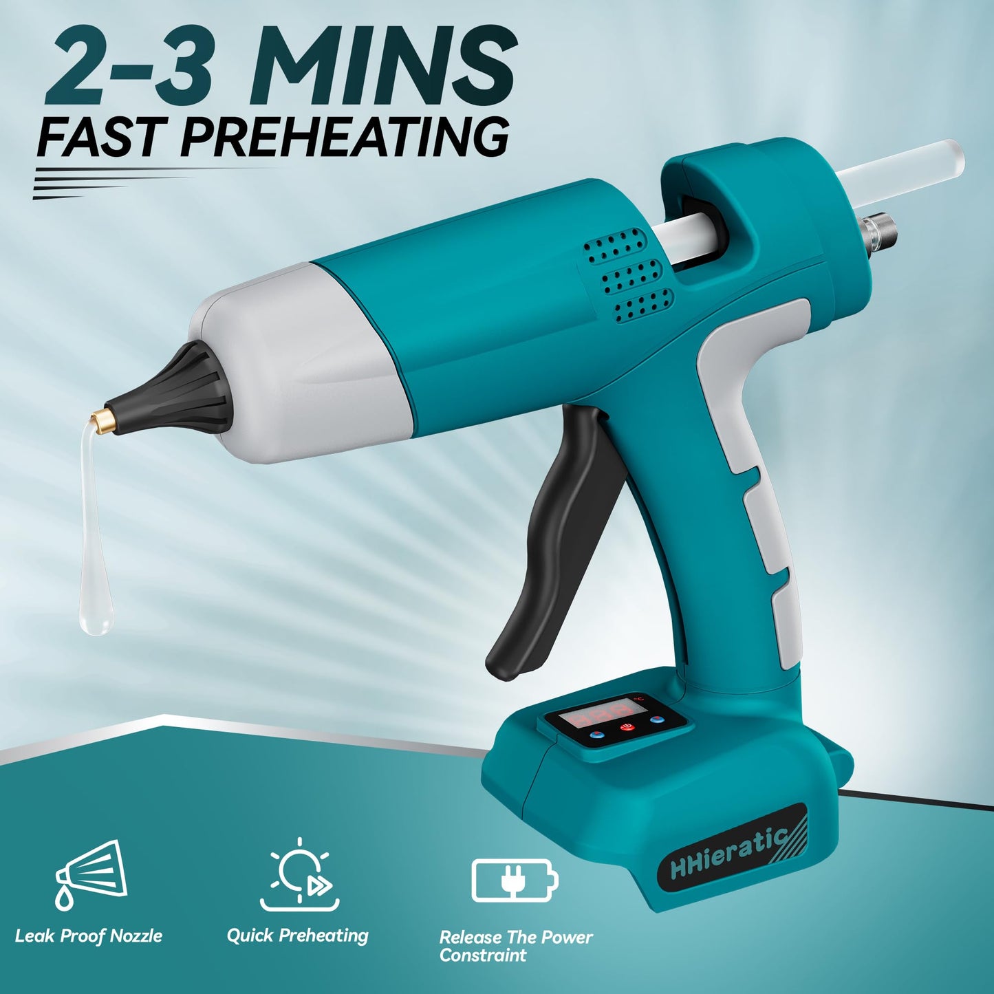 HHieratic Cordless Hot Glue Gun for Makita 18V Battery,Craft Glue Guns with Digital Display,Temperature and Amount Controls,Hot Glue Gun Kit with 30pcs Sticks for DIY&Arts&Crafts(Battery Not Include)