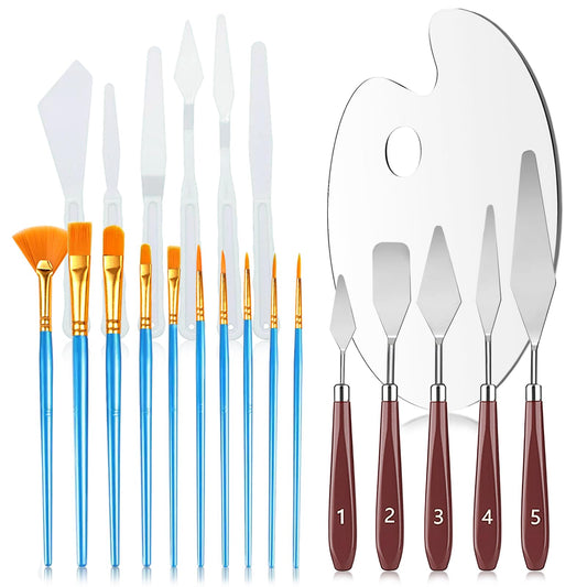 Acrylic Paint Set, Art Painting Supplies Kit with 10 Brushes, 5 Stainless Steel Palette Knife, 6 Plastic Spatula Palette Knives, Paint Palette tray, Acrylic Painting Supplies for Adults and Kids