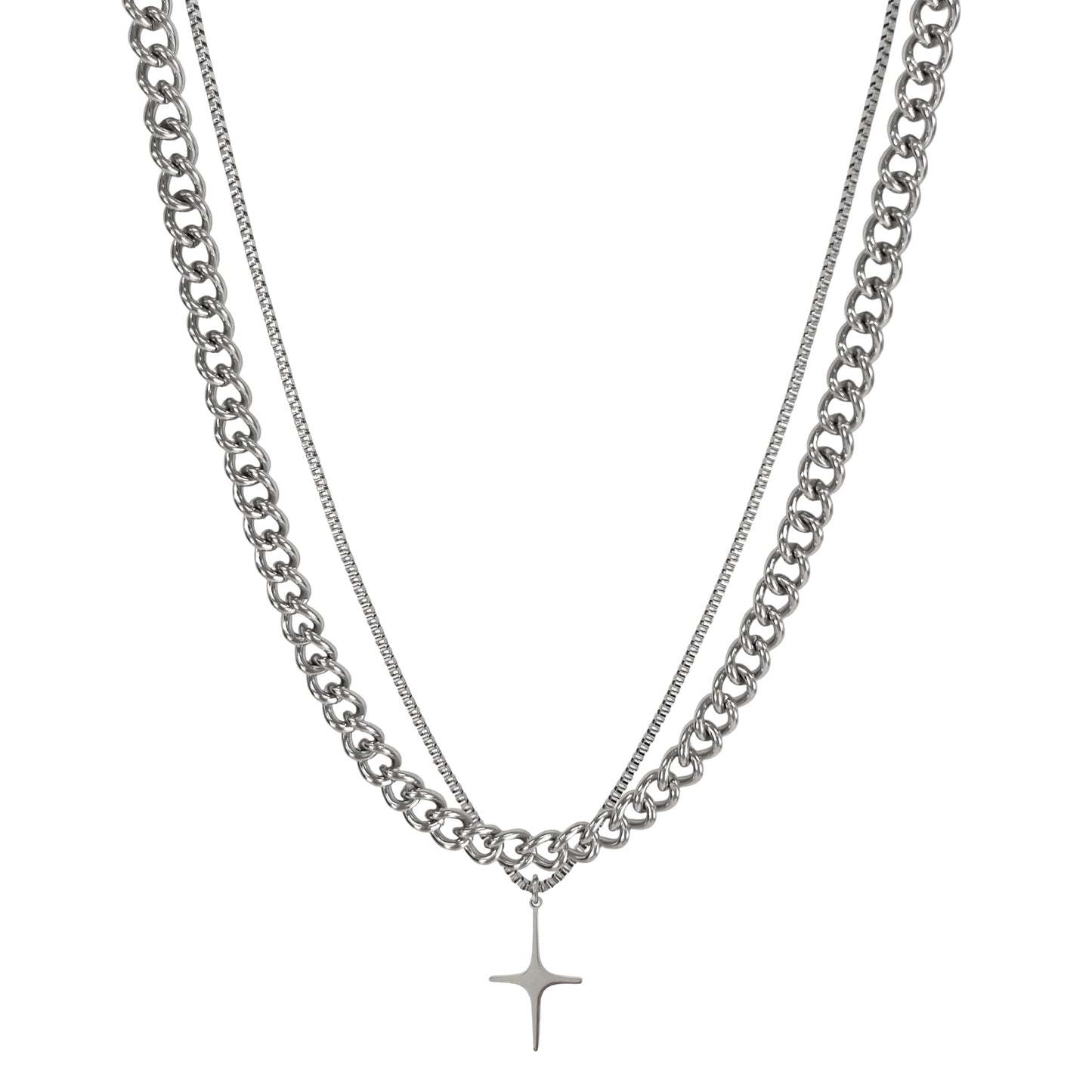 Buyongwant Cross Star Necklace for Women Irregular Y2k Double Layered Chain Fashion Jewelry Silver