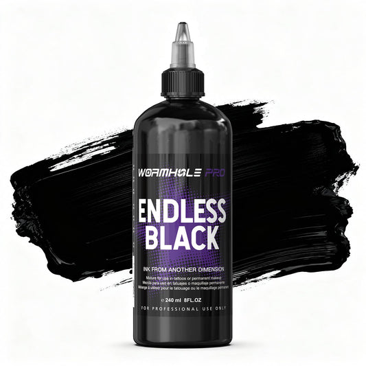 WORMHOLEPRO Endless Black 240ml (8oz) Professional Tattoo Ink, Ultra-Deep Black Ink for Shading, Linework & Blackout Tattoos – High-Density, Vegan – Bulk Tattoo Ink