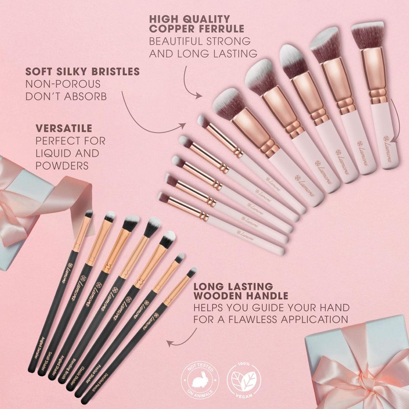 Kabuki Makeup Brush Set (Rose) with Eyeshadow Brush Set