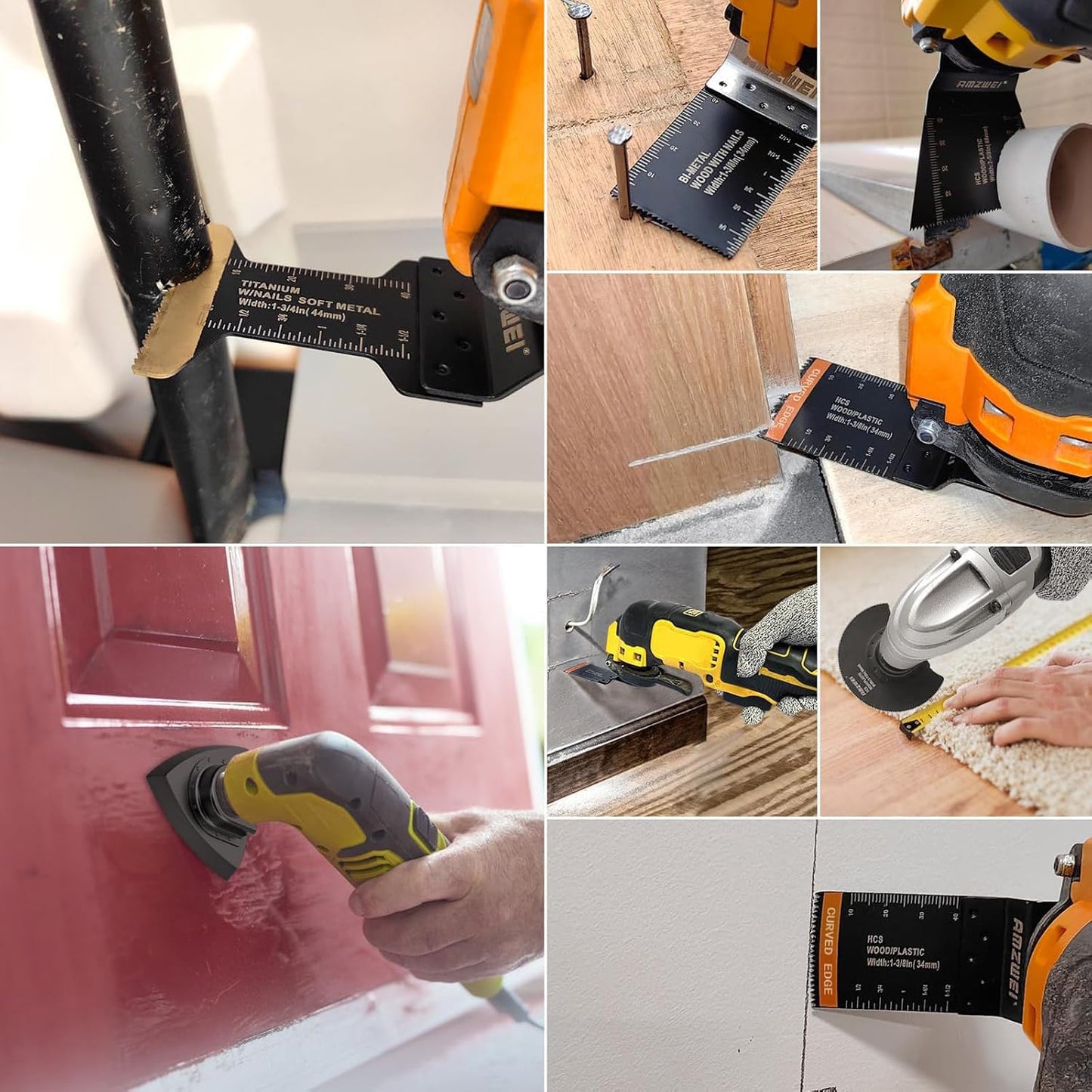 AMZWEI 190 Metal Wood Oscillating Tool Blade, Titanium Oscillating Saw Blades with Sandpaper, Quick Release Multi Tool Blades Kits Compatible with Dewalt Ryobi Milwaukee Rockwell Fein Makita