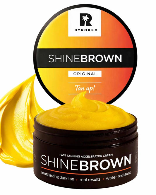 BYROKKO Shine Brown Tanning Accelerator Lotion - Indoor & Outdoor Fast Dark Tan Cream with Bronzer - Natural Botanical Oils for Face & Body - Water Resistant Formula - 7.1 Fl Oz Original
