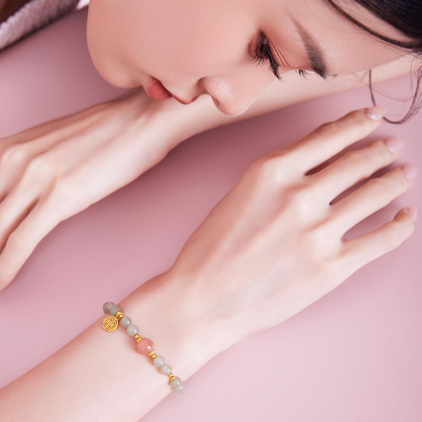ZHOU LIU FU Sterling Silver Beaded Bracelet Crystal Stretch Bracelets Natural Jasper Beads Bangle Healing Sunstone Charm Adjustable Elastic Cuff Protection Jewelry Stackable Good Luck Gifts for Women J1911622