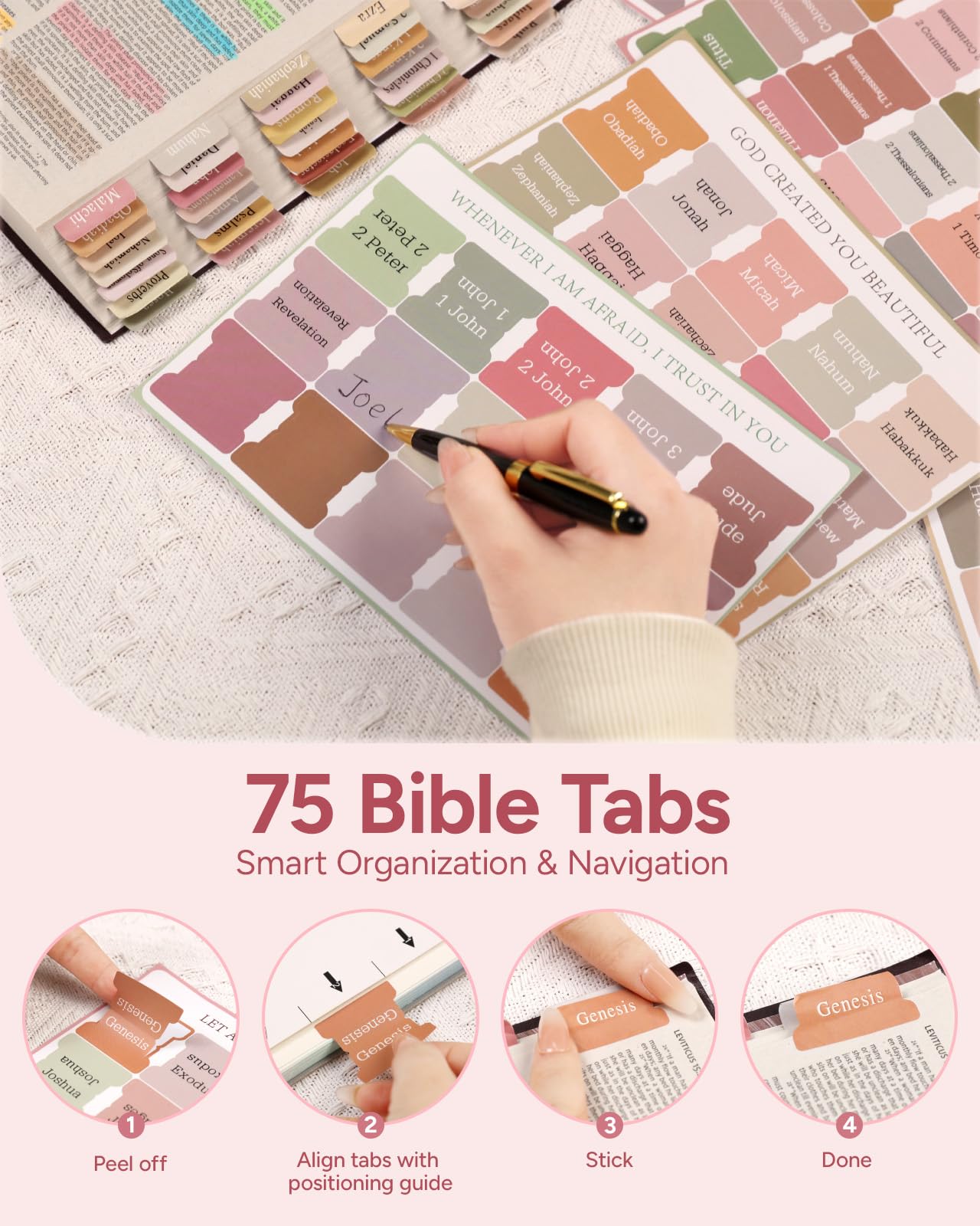 BellaHold Bible Study Kit for Women and Girls – 50PCS Journaling Supplies, 11 Bible Accessories, No-Bleed Highlighters, Pens, Bible Tabs, Large Pencil Case, Christian Gift (Light Pink)