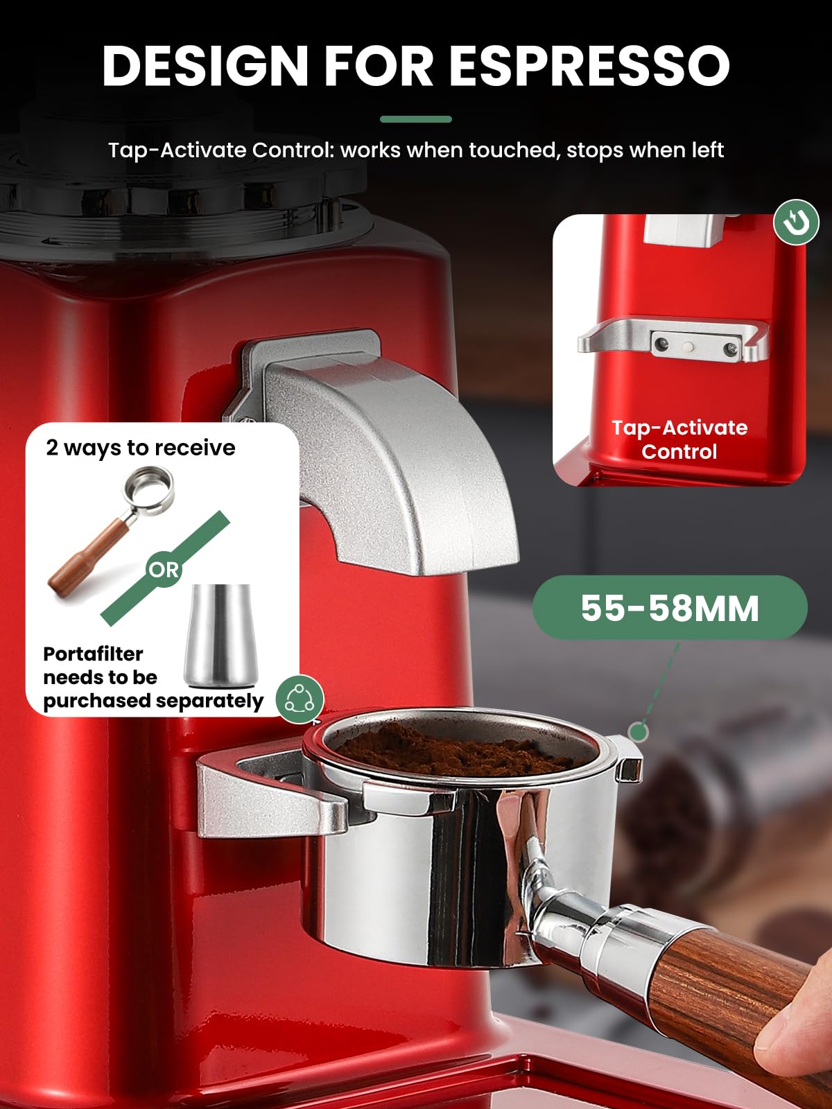 Huanyu Coffee Grinder Electric Adjustable Flat Burr Mill with 19 Precise Grind Setting 35OZ 36Cups Coffee Bean Grinding Machine Upgrade Automatic Point-action for Espresso French Press Red