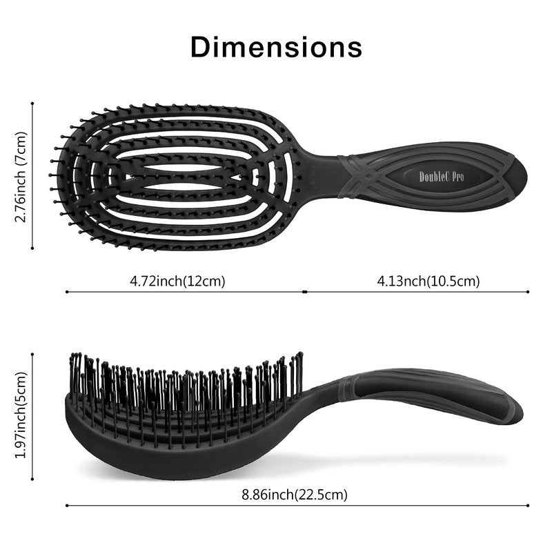 NuWay® DoubleC® Pro Professional Detangling Hair Brush – Patented Double Curve Scalp Care Brush for Gentle Detangling, Blow-Dry Styling & Wet or Dry Hair (Iron Black)