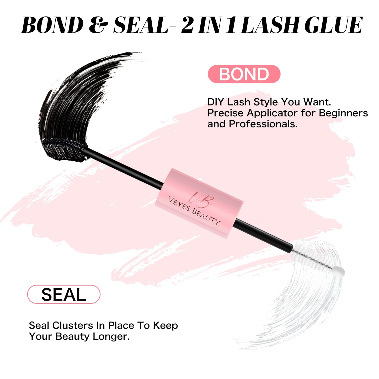 VEYESBEAUTY Lash Bond and Seal Waterproof 2 in 1 Cluster Lash Glue for Eyelash Extensions Long Lasting Strong Hold Individual Eyelash Glue for Self-Application at Home 5ml+5ml