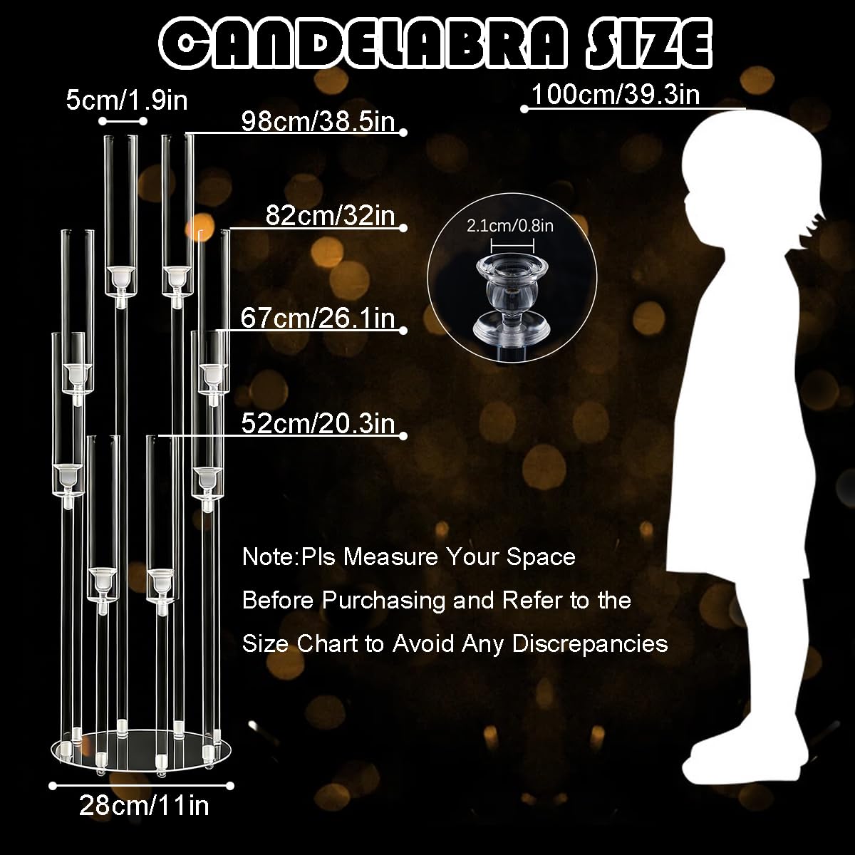 10PCS 8 Arm Acrylic Candelabra Candle Holder for Wedding,Tall Clear Candlestick Holders with Shade for Tables Party Grand Event Valentine's Day Dinner Decoration (Fit 0.8" Led Candles)"