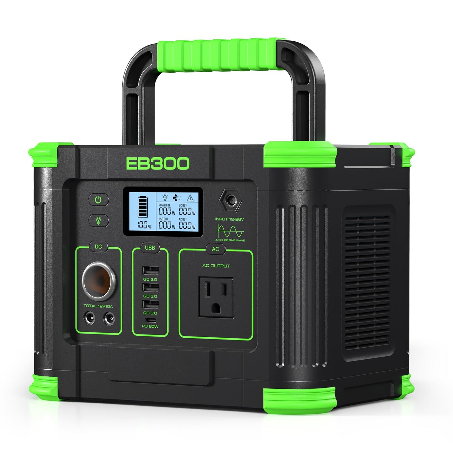 300W Portable Power Station 288.6Wh Solar Generator with 600W Peak, PD 60W USB-C, QC3.0 & 5W Wireless Charger for Camping, Emergency Backup, RV & Home Use