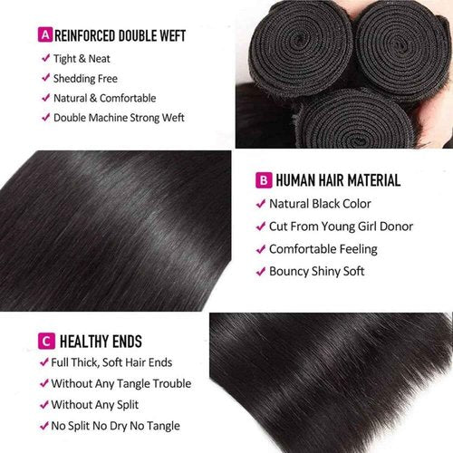 Straight 3 Bundles Human Hair 300g/Pack 16 18 20 Inch 12A Unprocessed Black Soft Double Weft Quick Wave Extensions for Women