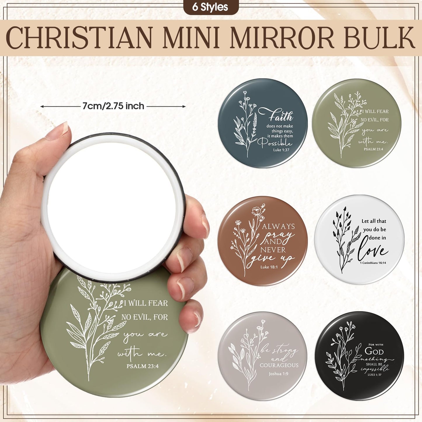 Fumete 6 Sets Christian Appreciation Gift for Women Bible Verse Flower Makeup Bag Gifts Religious Coffee Cup with Handle Bamboo Lid Straw Mini Compact Mirrors for Mothers Day Church Coworker